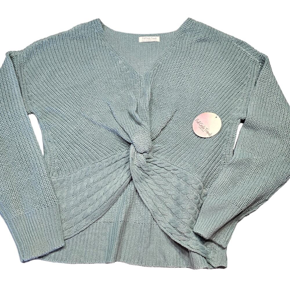 Full Circle Trends Dusty Green Sweater NEW Womens XL Twist Knit Long Sleeves Top